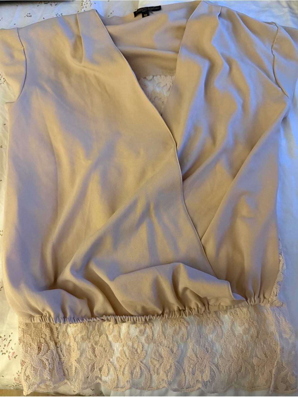 Alberto Makali XS Ivory Lace Blouse Draped Top Y2K Sheer Hem - Picture 3 of 6